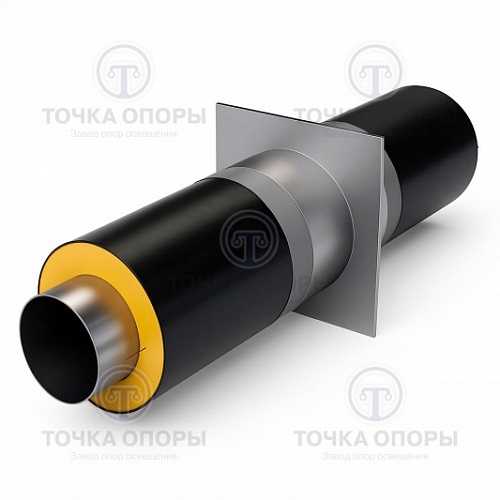 Неподвижная опора трубопроводов в ППУ изоляции с полиэтиленовой (ПЭ) оболочкой с металлической заглушкой изоляции